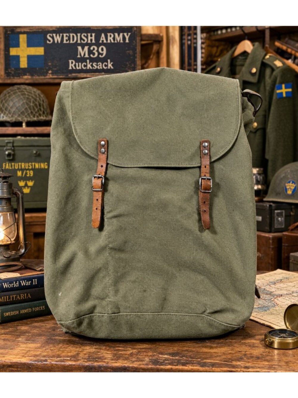 Swedish Army M39 Backpack Canvas Leather Frame Rucksack M39 VTG WW2 Military